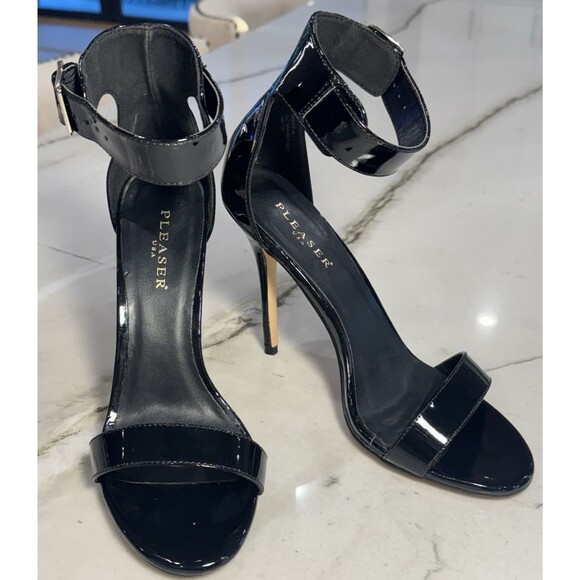 Pleaser Amuse-10 Closed Back 5" Heels with Buckled Ankle Strap Black Patent SZ 9 - Picture 1 of 9